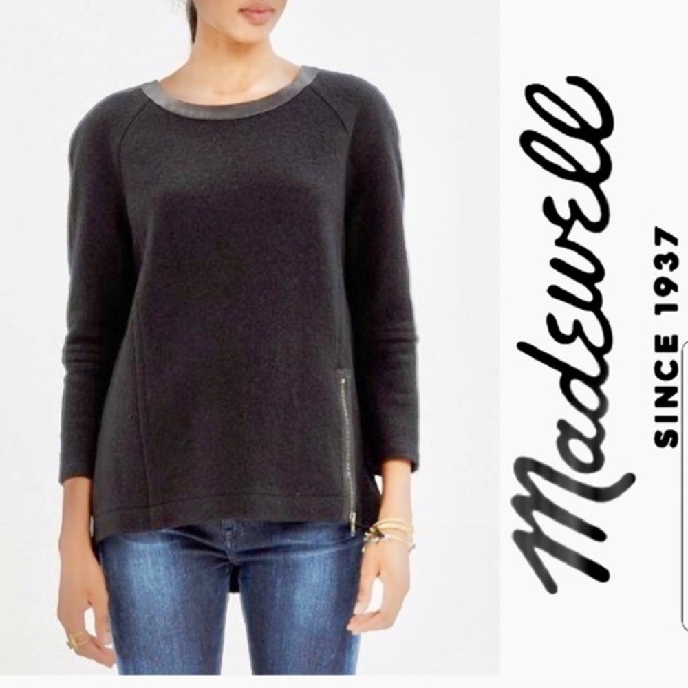 Madewell Leather Trim Wool Top Sweater with side zipper small